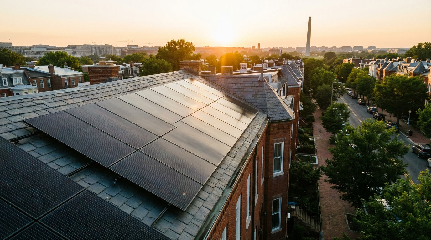 Solar panels on a Washington DC rowhouse