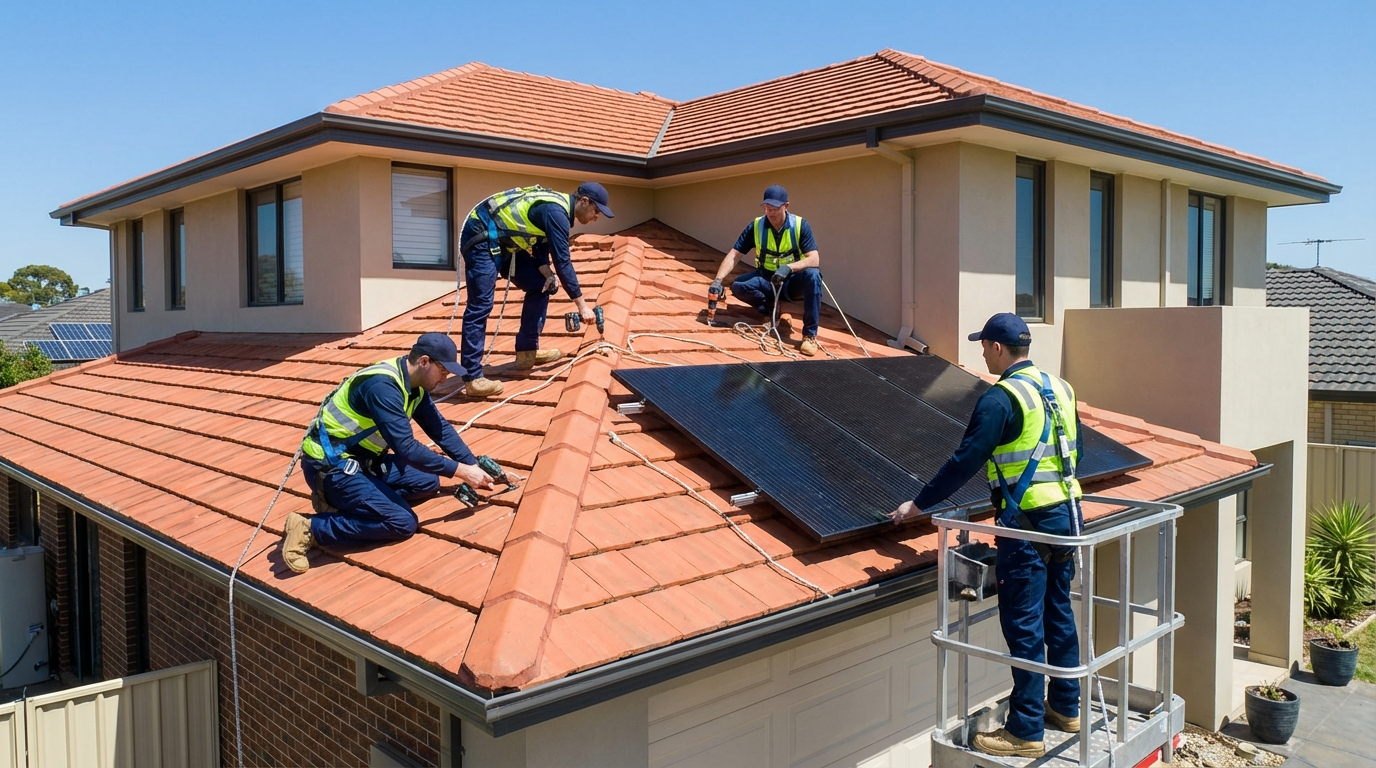 Professional solar installation crew